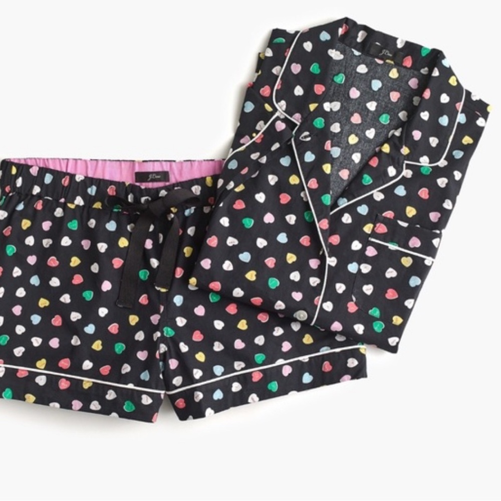 J. Crew Navy Pajamas with Colorful Heart Design